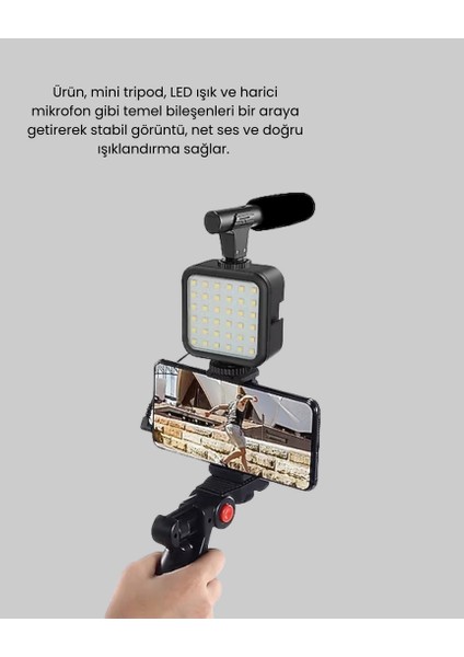 Sptrns Profesyonel Vlog Çekim Kiti LED Işıklı Tripod Mikrofonlu Telefon Seti fırsatları