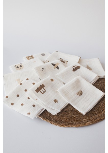 10'lu Desenli Müslin Bebek Ağız Mendili %100 Pamuk 25X25 cm modelleri