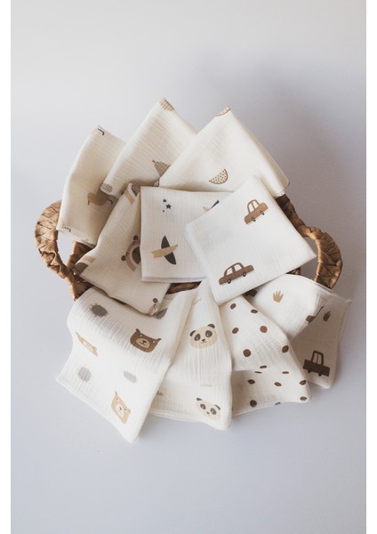 10'lu Desenli Müslin Bebek Ağız Mendili %100 Pamuk 25X25 cm indirimleri