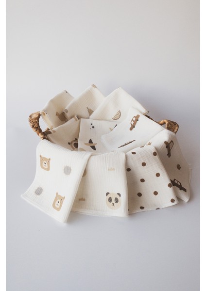 10'lu Desenli Müslin Bebek Ağız Mendili %100 Pamuk 25X25 cm