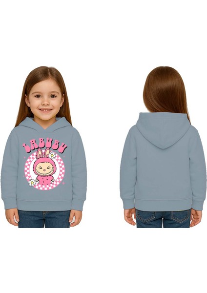 Unisex Baskılı Çocuk Swaetshirt Labubu Baskılı Kapüşonlu 3 Iplik Şardonlu