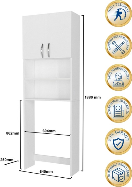 Banos Çok Amaçlı Banyo Dolabı Çamaşır Makinesi Dolabı Beyaz