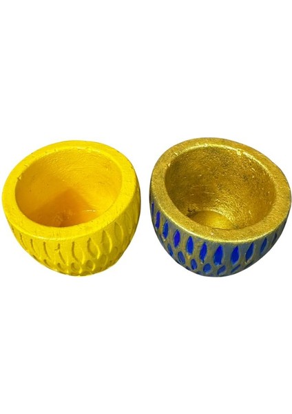 4846 El Yapımı Desenli Dekoratif 2'li Minik Saksı / Biblo - 6 x 7 cm