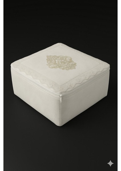 Nergis Kadife Dantelli Güpürlü Hurç Küçük Boy (30X35X15 Cm) Çeyizlik Nişan Düğün Gelin Bohçası