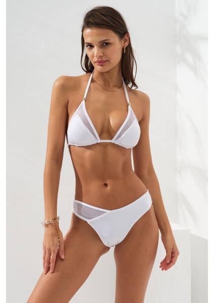 Tül Detaylı Üçgen Bikini Beyaz 231210 indirimleri