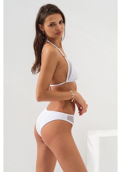 Tül Detaylı Üçgen Bikini Beyaz 231210