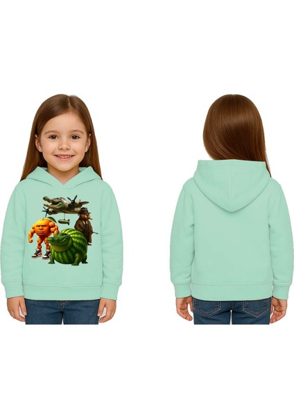 Unisex Brainrot Baskılı Çocuk Swaetshirt Kapüşonlu 3 Iplik Şardonlu