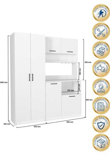 Tuco 2 Kapakli - Tuco 5 Rafli Çok Amaçlı Dolap Beyaz