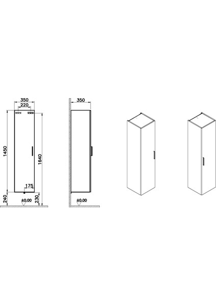 66167 Boy Dolabı, 35 cm, Parlak Antrasit