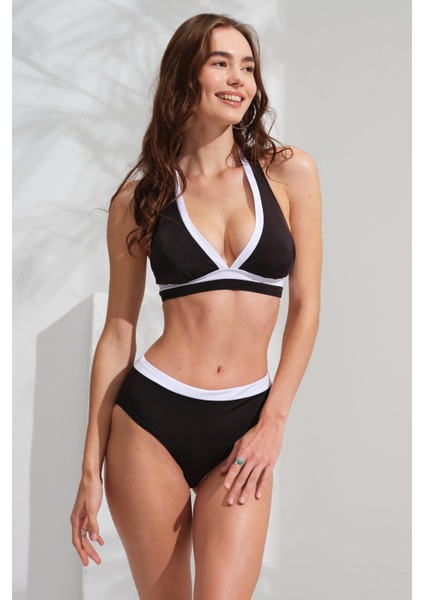 Uzun Üçgen Yüksek Bel Bikini Takım Siyah&beyaz 231202 indirimleri