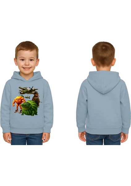 Unisex Brainrot Baskılı Çocuk Swaetshirt Kapüşonlu 3 Iplik Şardonlu