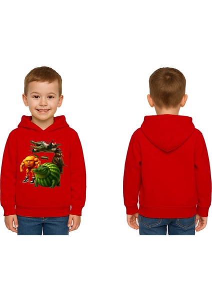 Unisex Brainrot Baskılı Çocuk Swaetshirt Kapüşonlu 3 Iplik Şardonlu