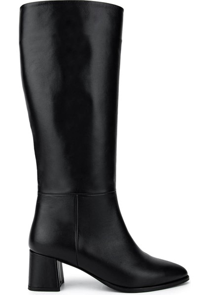 Kadın Hakiki Deri Siyah Topuklu Çizme 1074 2274 Bn Czm SK25-26 Sıyah Derı