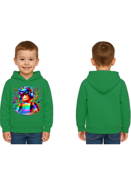 Unisex Roblox Baskılı Çocuk Swaetshirt Baskılı Kapüşonlu 3 Iplik Şardonlu