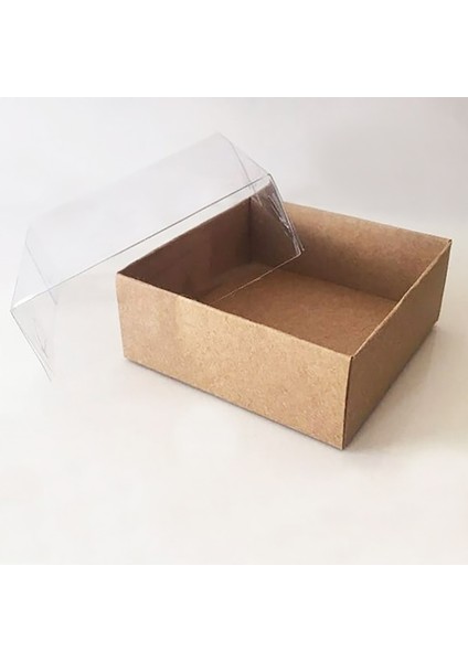7X7X3 cm Asetat Kapaklı Kraft Kutu Düğün Nişan Kına Hediyelik Kutu 100 Adet