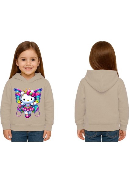 Unisex Hello Kity Baskılı Çocuk Swaetshirt Baskılı Kapüşonlu 3 Iplik Şardonlu