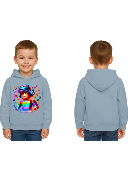 Unisex Roblox Baskılı Çocuk Swaetshirt Baskılı Kapüşonlu 3 Iplik Şardonlu