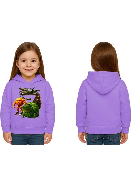 Unisex Brainrot Baskılı Çocuk Swaetshirt Kapüşonlu 3 Iplik Şardonlu