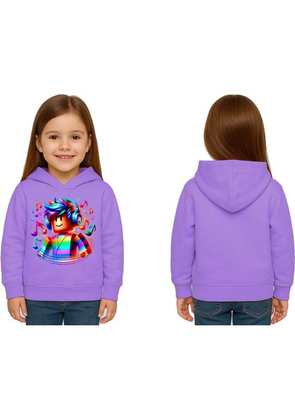 Unisex Roblox Baskılı Çocuk Swaetshirt Baskılı Kapüşonlu 3 Iplik Şardonlu