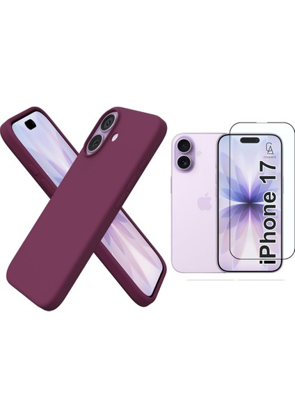 Apple iPhone 17 Uyumlu Içi Kadife Lansman Kılıf ve 5d Tam Kaplayan Cam Ekran Koruyucu