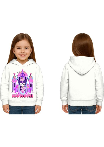 Unisex Baskılı Çocuk Swaetshirt Kapüşonlu 3 Iplik Şardonlu Kuromi Baskılı