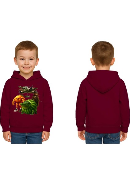 Unisex Brainrot Baskılı Çocuk Swaetshirt Kapüşonlu 3 Iplik Şardonlu