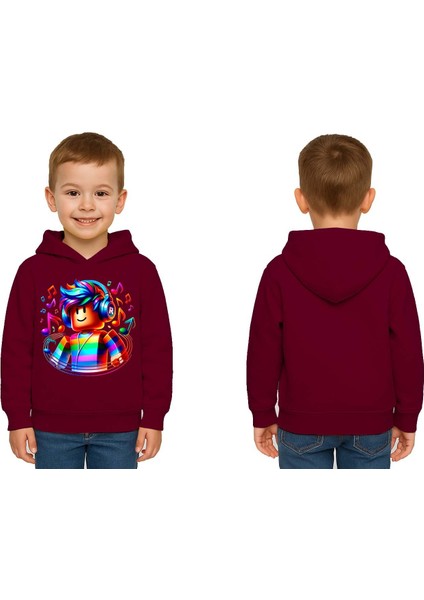 Unisex Roblox Baskılı Çocuk Swaetshirt Baskılı Kapüşonlu 3 Iplik Şardonlu