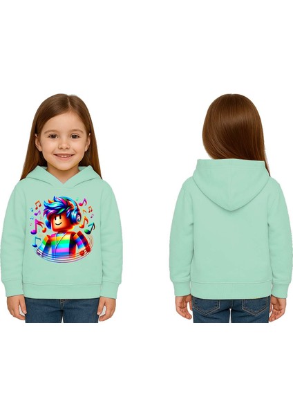 Unisex Roblox Baskılı Çocuk Swaetshirt Baskılı Kapüşonlu 3 Iplik Şardonlu