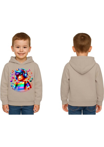 Unisex Roblox Baskılı Çocuk Swaetshirt Baskılı Kapüşonlu 3 Iplik Şardonlu