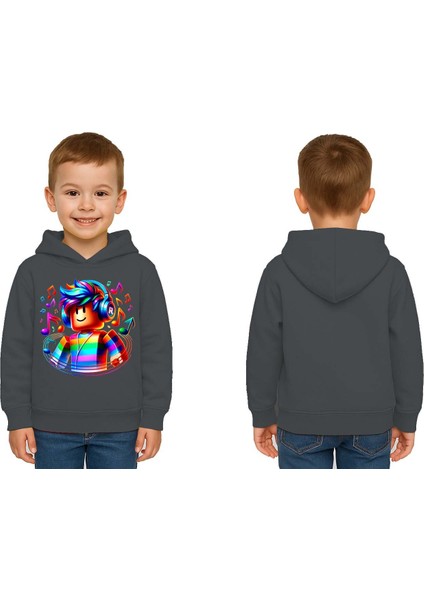Unisex Roblox Baskılı Çocuk Swaetshirt Baskılı Kapüşonlu 3 Iplik Şardonlu