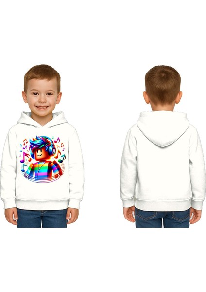 Unisex Roblox Baskılı Çocuk Swaetshirt Baskılı Kapüşonlu 3 Iplik Şardonlu