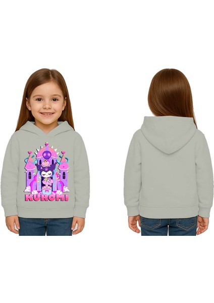 Unisex Baskılı Çocuk Swaetshirt Kapüşonlu 3 Iplik Şardonlu Kuromi Baskılı
