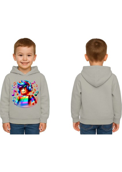 Unisex Roblox Baskılı Çocuk Swaetshirt Baskılı Kapüşonlu 3 Iplik Şardonlu