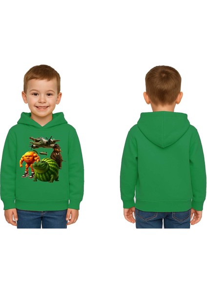 Unisex Brainrot Baskılı Çocuk Swaetshirt Kapüşonlu 3 Iplik Şardonlu