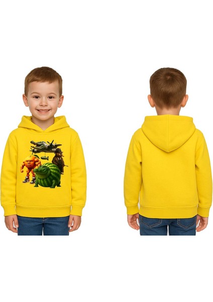 Unisex Brainrot Baskılı Çocuk Swaetshirt Kapüşonlu 3 Iplik Şardonlu