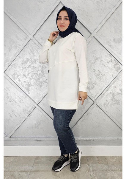 Kadın Düğme ve Kombin Detaylı Tesettür Tunik