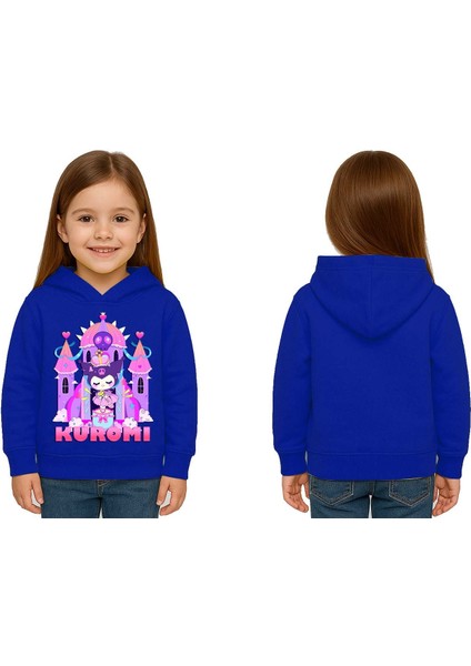 Unisex Baskılı Çocuk Swaetshirt Kapüşonlu 3 Iplik Şardonlu Kuromi Baskılı