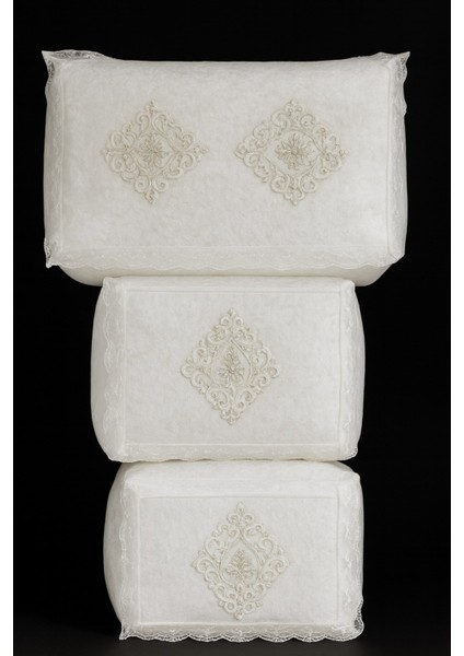 Nergis Kadife 3'lü (60X40/40X40/30X35) Dantelli Hurç Seti Çeyizlik Nişan Düğün Gelin Bohçası