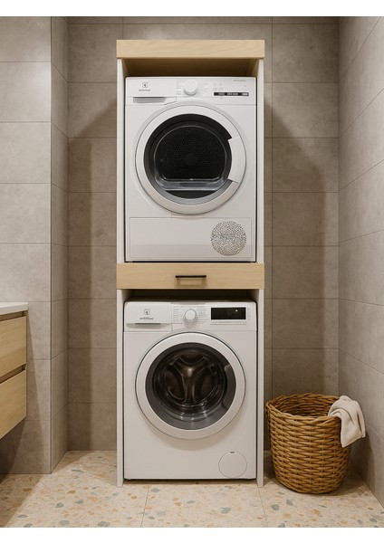 Fika Çamaşır ve Kurutma Makinesi Dolabı Çok Amaçlı Dolap Banyo Dolabı Beyaz-Rota