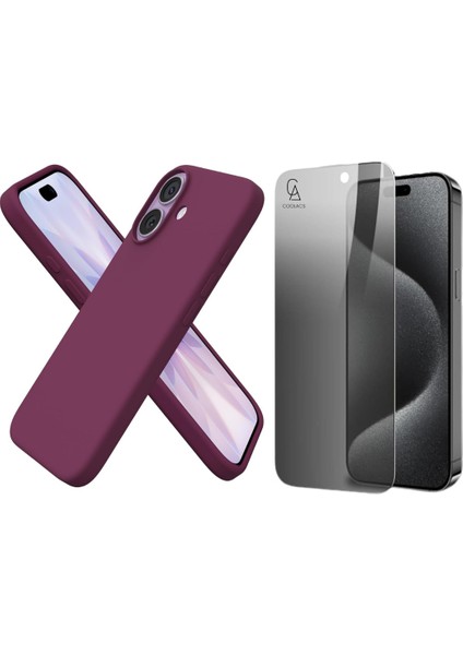 Apple iPhone 17 Uyumlu Içi Kadife Lansman Kılıf ve Hayalet Privacy Tam Kaplayan Cam Ekran Koruyucu