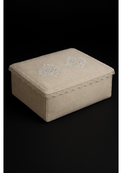 Nergis Kadife Dantelli Güpürlü Hurç Büyük Boy (60X40X20 Cm) Çeyizlik Nişan Düğün Gelin Bohçası