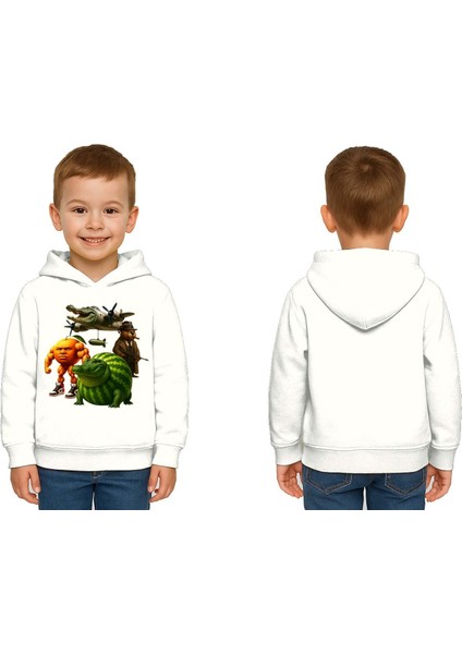 Unisex Brainrot Baskılı Çocuk Swaetshirt Kapüşonlu 3 Iplik Şardonlu