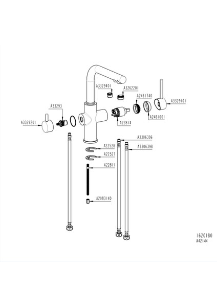 Split Dual Flow Eviye Bataryası A42144, 360° Dönebilen, Krom, Çift Fonksiyonlu Başlık, Tezgah Üstü Montaj indirimleri