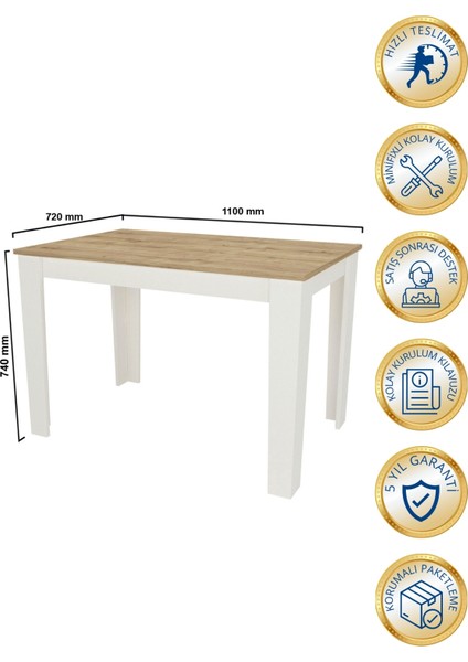 Darlen Yemek Masası 110 cm 2-4 Kişilik Yemek Masası Beyaz - Safir