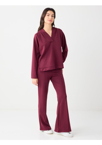 Bordo Yüksek Bel Bol Paça Modal Jogger Pantolon