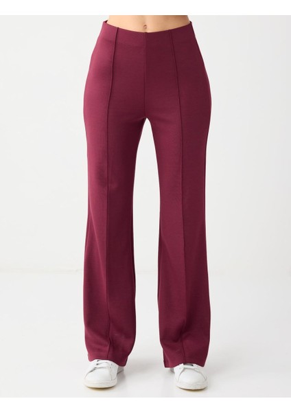Bordo Yüksek Bel Bol Paça Modal Jogger Pantolon
