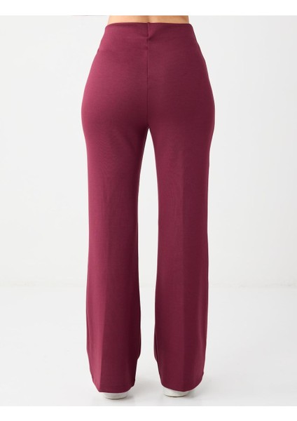 Bordo Yüksek Bel Bol Paça Modal Jogger Pantolon