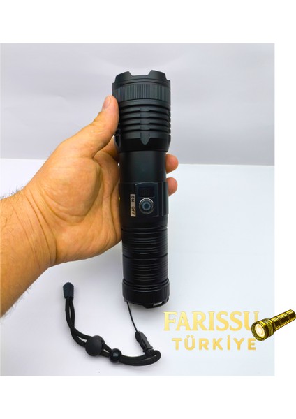 GK9595 100W Lazer LED Profesyonel El Feneri - 7200MAH Powerbank Özellikli, 2200M Menzil, Zoomlu indirimleri