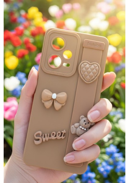 Redmi Note 12 Pro 5g Uyumlu Kılıf Kahverengi Renk 3D Figürlü Darbe Emici Yumuşak Silikon Kapak