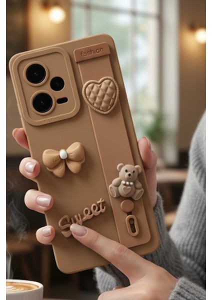 Redmi Note 12 Pro 5g Uyumlu Kılıf Kahverengi Renk 3D Figürlü Darbe Emici Yumuşak Silikon Kapak modelleri